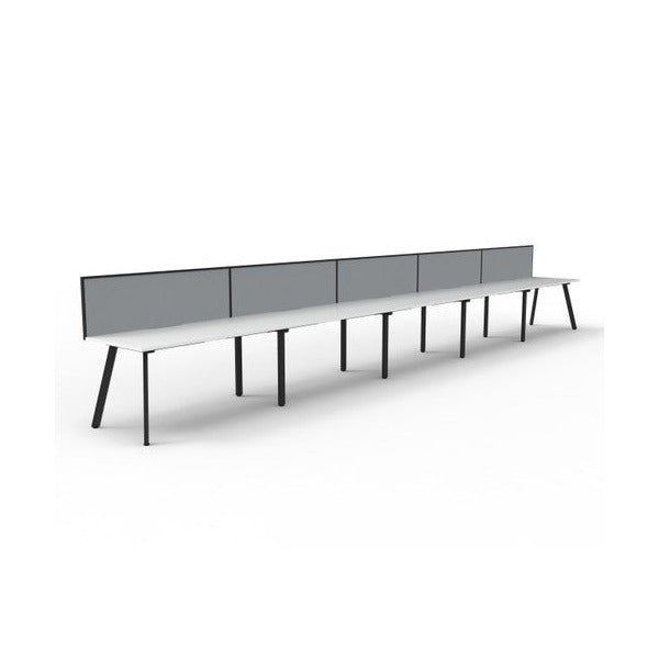 Rapidline Eternity Single Sided 5 Person Workstation 1200 x 750mm with Screen Natural White / Black Satin
