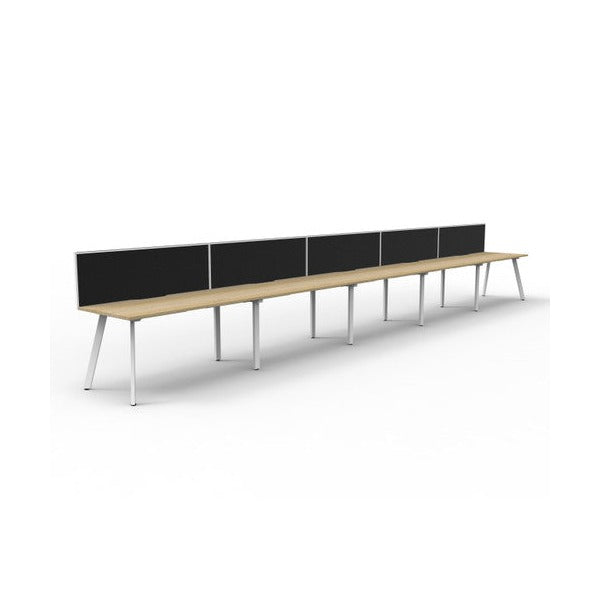 Rapidline Eternity Single Sided 5 Person Workstation 1500 x 750mm with Screen Natural Oak / White Satin