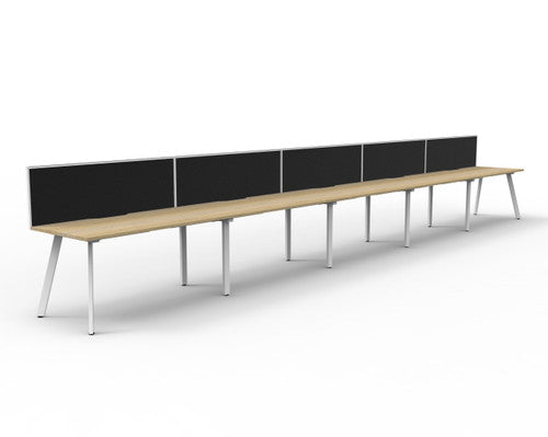 Rapidline Eternity Single Sided 5 Person Workstation 1800 x 750mm with Screen Natural Oak / White Satin