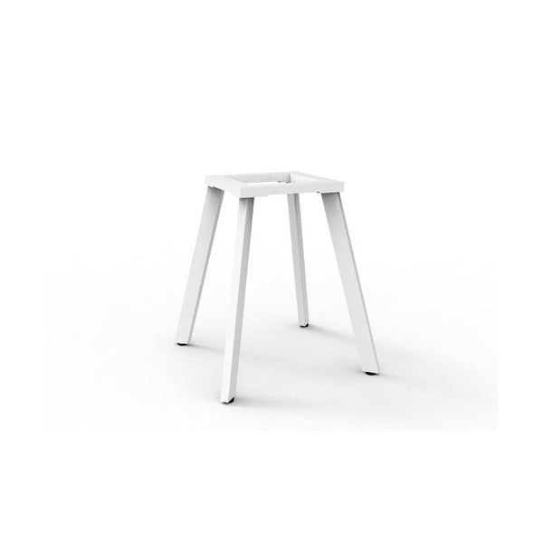 Rapidline Eternity white satin meeting table frame viewed further back, showing the full splayed leg set on a white background
