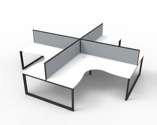 Rapidline Deluxe Rapid Infinity 4 Person Corner Workstation Loop Leg 1500 x 1500 x 750mm with Screen Natural White / Black Satin