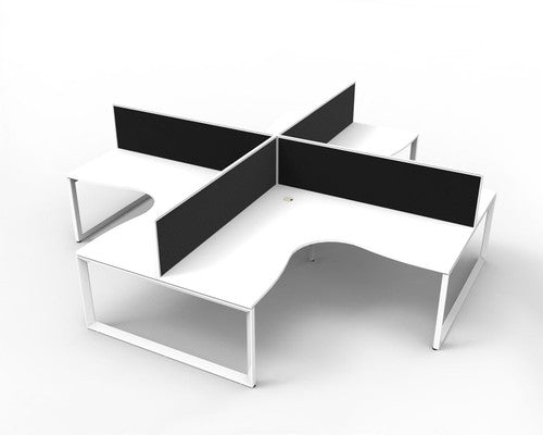 Rapidline Deluxe Rapid Infinity 4 Person Corner Workstation Loop Leg 1500 x 1500 x 750mm with Screen Natural White / White Satin