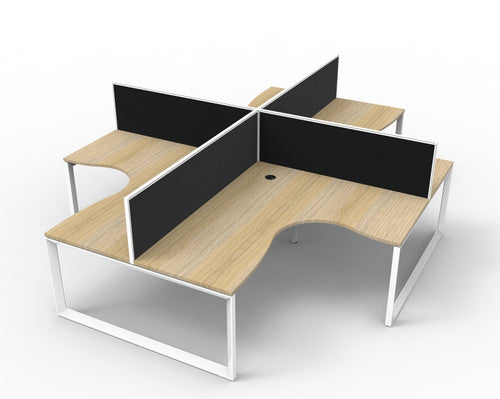 Rapidline Deluxe Rapid Infinity 4 Person Corner Workstation Loop Leg 1800 x 1500 x 750mm with Screen Natural Oak / White Satin