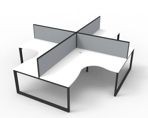 Rapidline Deluxe Rapid Infinity 4 Person Corner Workstation Loop Leg 1800 x 1500 x 750mm with Screen Natural White / Black Satin