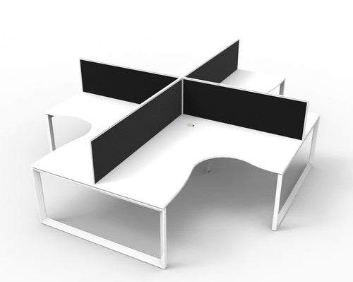 Rapidline Deluxe Rapid Infinity 4 Person Corner Workstation Loop Leg 1800 x 1500 x 750mm with Screen Natural White / White Satin