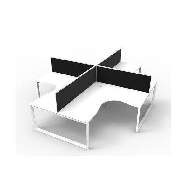 Rapidline Deluxe Rapid Infinity 4 Person Corner Workstation Loop Leg 1800 x 1500 x 750mm with Screen Natural White / White Satin