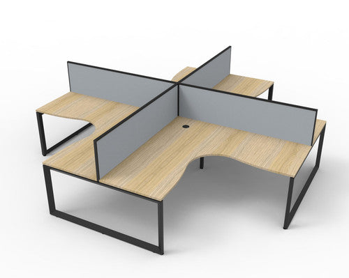 Rapidline Deluxe Rapid Infinity 4 Person Corner Workstation Loop Leg 1800 x 1800 x 750mm with Screen Natural Oak / Black Satin