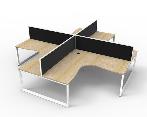Rapidline Deluxe Rapid Infinity 4 Person Corner Workstation Loop Leg 1800 x 1800 x 750mm with Screen Natural Oak / White Satin