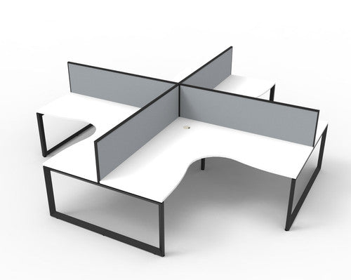Rapidline Deluxe Rapid Infinity 4 Person Corner Workstation Loop Leg 1800 x 1800 x 750mm with Screen Natural White / Black Satin