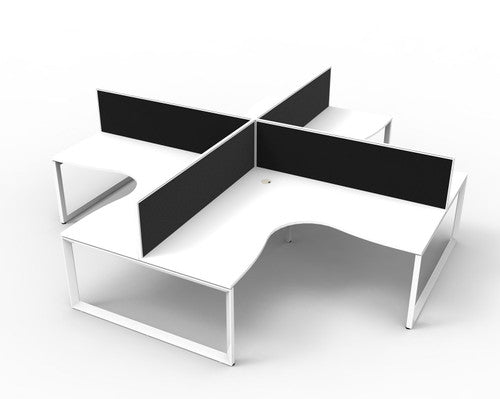 Rapidline Deluxe Rapid Infinity 4 Person Corner Workstation Loop Leg 1800 x 1800 x 750mm with Screen Natural White / White Satin
