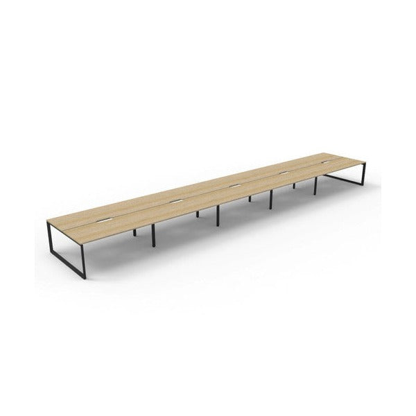 Rapidline Deluxe Infinity 10 person back to back workstation in Natural Oak with Black Satin loop legs, raised angled view
