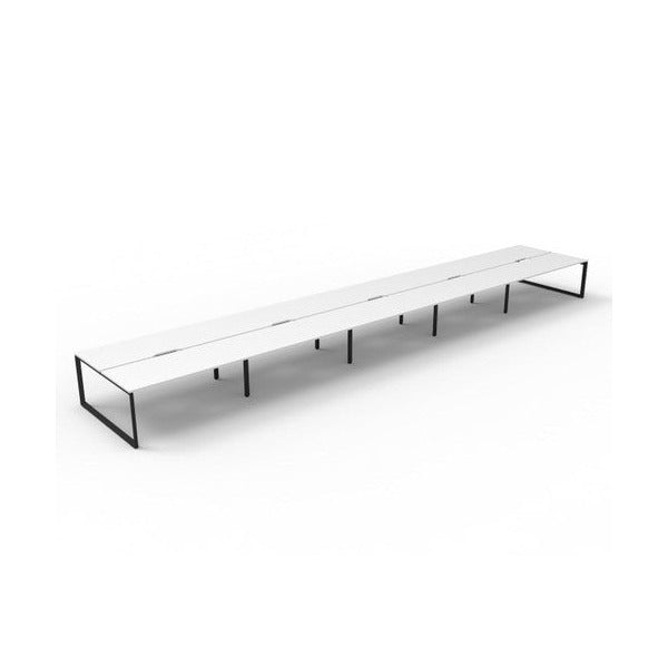 Rapidline Deluxe Infinity 10 person back to back workstation in Natural White with Black Satin loop legs, raised angled view