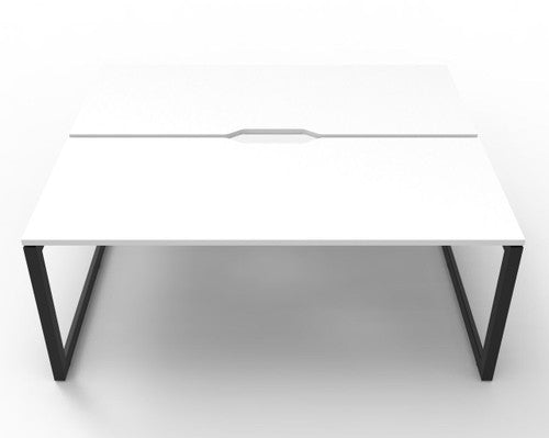 Rapidline Deluxe Infinity Back to Back 2 Person Workstation Loop Leg 1500 x 750mm Natural White / Black Satin