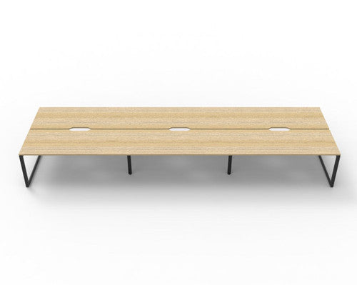 Rapidline Deluxe Infinity Back to Back 6 Person Workstation Loop Leg 1800 x 750mm Natural Oak / Black Satin