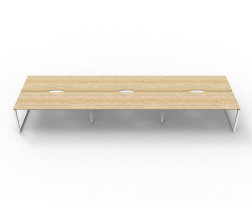 Rapidline Deluxe Infinity Back to Back 6 Person Workstation Loop Leg 1800 x 750mm Natural Oak / White Satin