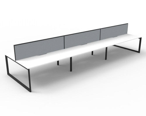 Rapidline Deluxe Infinity Back to Back 6 Person Workstation Loop Leg 1800 x 750mm with Screen Natural White / Black Satin