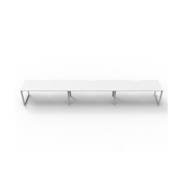 Rapidline Deluxe Infinity single sided 3 person loop leg workstation, Natural White top on White Satin base, straight front view