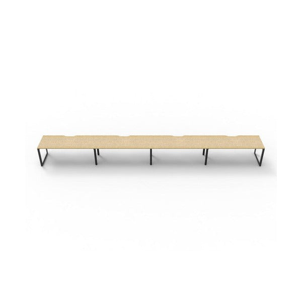 Rapidline Deluxe Infinity single sided loop leg pod of 4 with Natural Oak tops, Black Satin base, straight front view on a white background