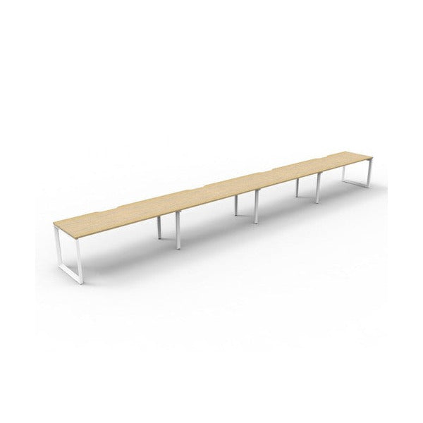 Rapidline Deluxe Infinity single sided loop leg pod of 4 with Natural Oak tops, White Satin base, angled three-quarter view on a white background