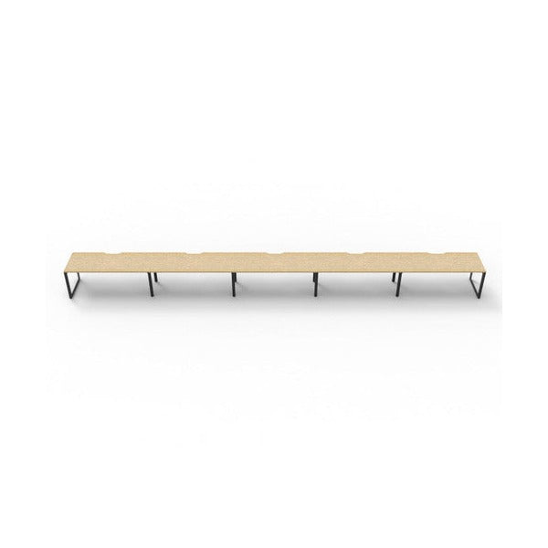 Rapidline Deluxe Infinity single sided loop leg pod of 5 with Natural Oak tops, Black Satin base, straight front view on a white background