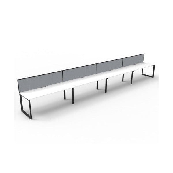 Rapidline Deluxe Infinity single sided loop leg pod of 4 with Natural White tops, Black Satin base and grey fabric screen, angled three-quarter view on a white background