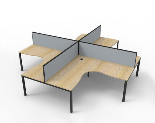 Rapidline Deluxe Infinity 4 Person Corner Workstation Profile Leg 1500 x 1500mm with Screen Natural Oak / Black Satin