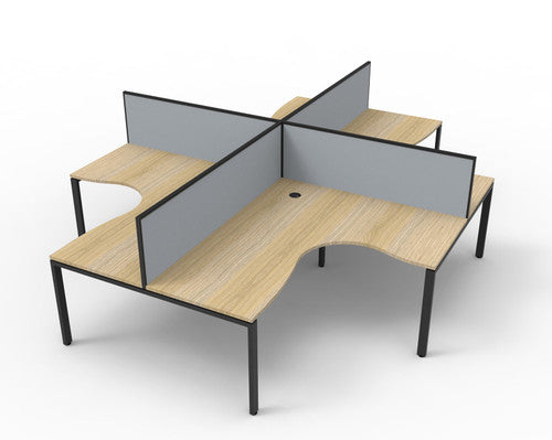 Rapidline Deluxe Infinity 4 Person Corner Workstation Profile Leg 1800 x 1500mm with Screen Natural Oak / Black Satin