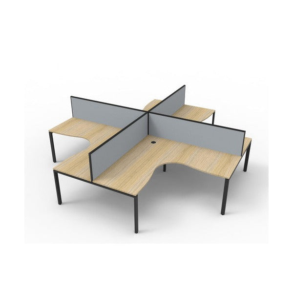 Rapidline Deluxe Infinity 4 Person Corner Workstation Profile Leg 1800 x 1500mm with Screen Natural Oak / Black Satin