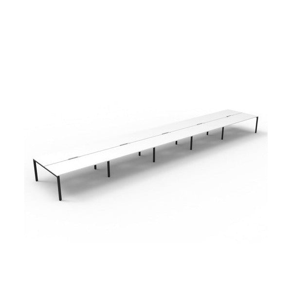 Rapidline Deluxe Infinity back to back profile leg workstation with Natural White top and Black Satin base, wide angled studio view without screens