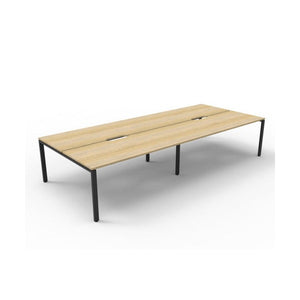 Rapidline Deluxe Infinity back to back profile leg workstation with Natural Oak top and Black Satin base, wide angled studio view without screens