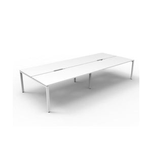 Rapidline Deluxe Infinity back to back profile leg workstation with Natural White top and White Satin base, wide angled studio view without screens