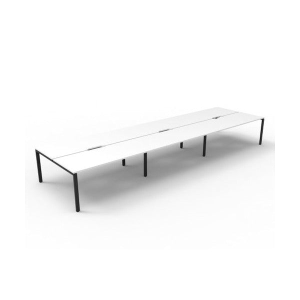 Rapidline Deluxe Infinity back to back profile leg workstation with Natural White top and Black Satin base, wide angled studio view without screens