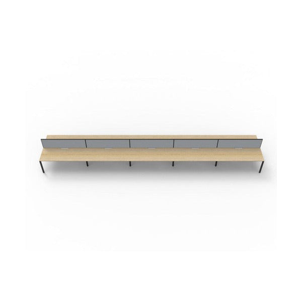 Rapidline Deluxe Infinity Back to Back 10 Person Workstation Profile Leg 1200 x 750mm with Screen Natural Oak / Black Satin