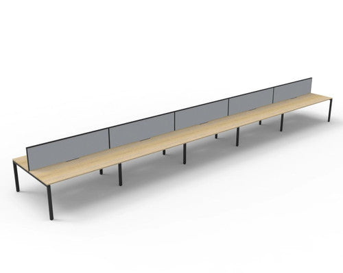 Rapidline Deluxe Infinity Back to Back 10 Person Workstation Profile Leg 1500 x 750mm with Screen Natural Oak / Black Satin