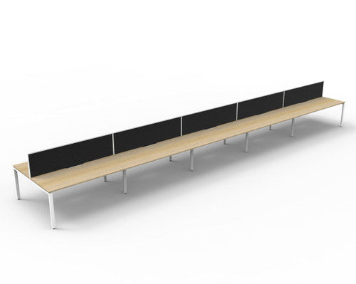 Rapidline Deluxe Infinity Back to Back 10 Person Workstation Profile Leg 1500 x 750mm with Screen Natural Oak / White Satin