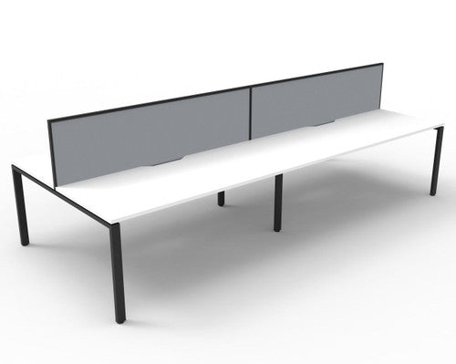Rapidline Deluxe Infinity Back to Back 4 Person Workstation Profile Leg 1200 x 750mm with Screen Natural White / Black Satin