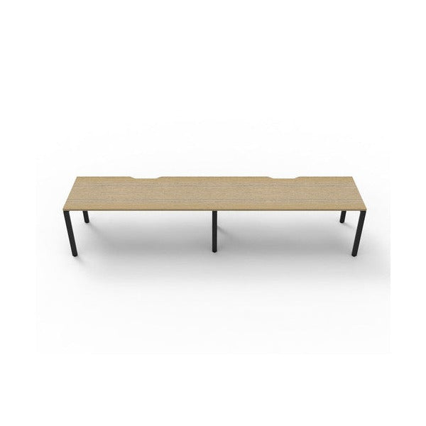 Rapidline Deluxe Infinity single sided 2 person workstation, Natural Oak tops and Black Satin profile legs, front view.