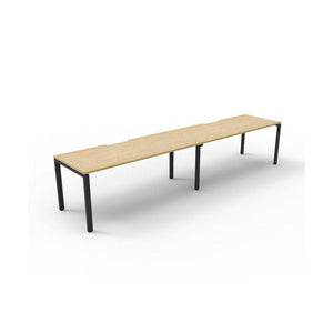 Rapidline Deluxe Infinity single sided 2 person workstation, Natural Oak tops and Black Satin profile legs, angled view.