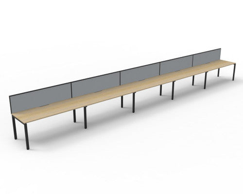 Rapidline Deluxe Infinity Single Sided 5 Person Workstation Profile Leg 1200 x 750mm with Screen Natural Oak / Black Satin