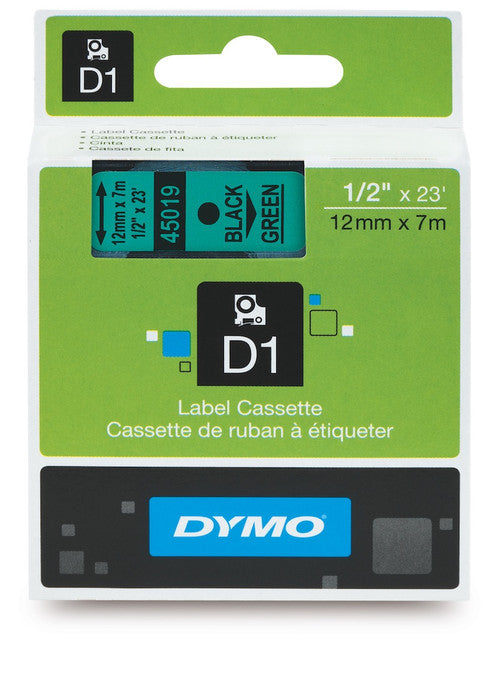 Dymo D1 Label Tape 12mm x 7m Black on Green
