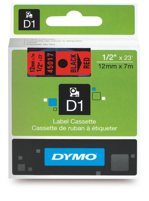 Dymo D1 Label Tape 12mm x 7m Black on Red
