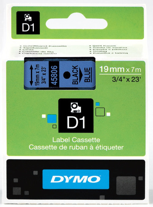 Dymo D1 Label Tape 19mm x 7m Black on Blue