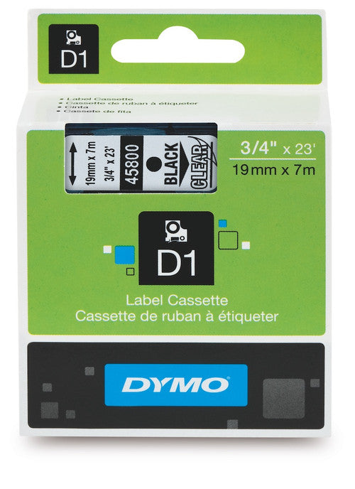 Dymo D1 Label Tape 19mm x 7m Black on Clear