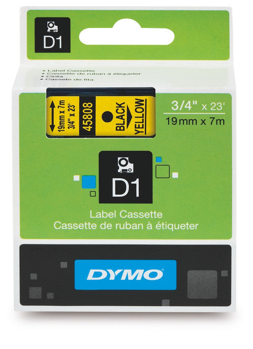 Dymo D1 Label Tape 19mm x 7m Black on Yellow