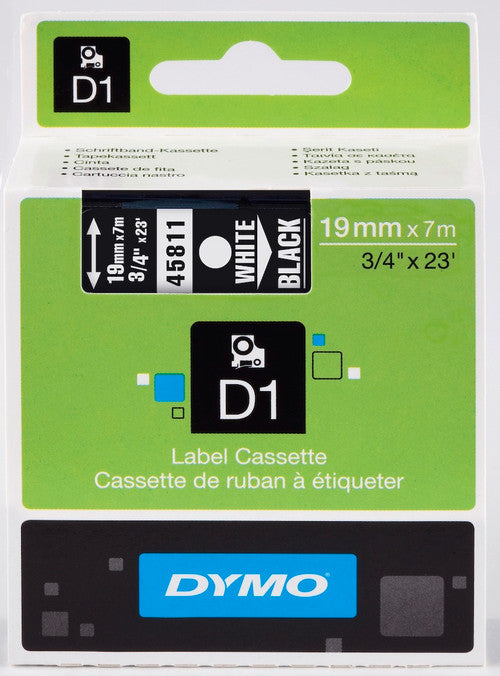 Dymo D1 Label Tape 19mm x 7m White on Black