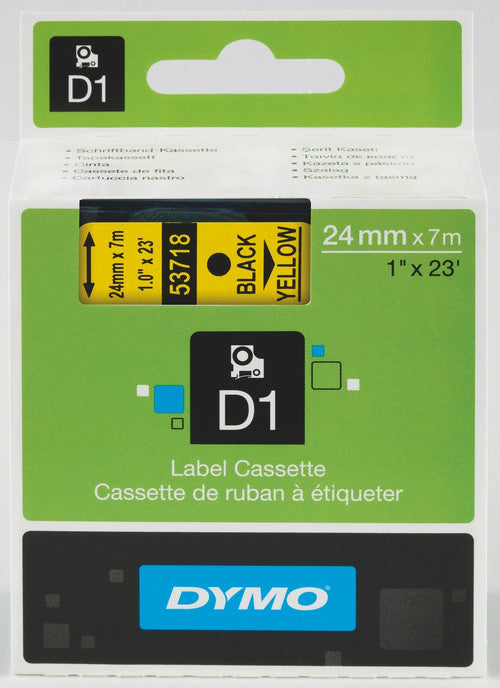 Dymo D1 Label Tape 24mm x 7m Black on Yellow