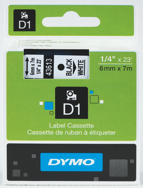 Dymo D1 Label Tape 6mm x 7m Black on White