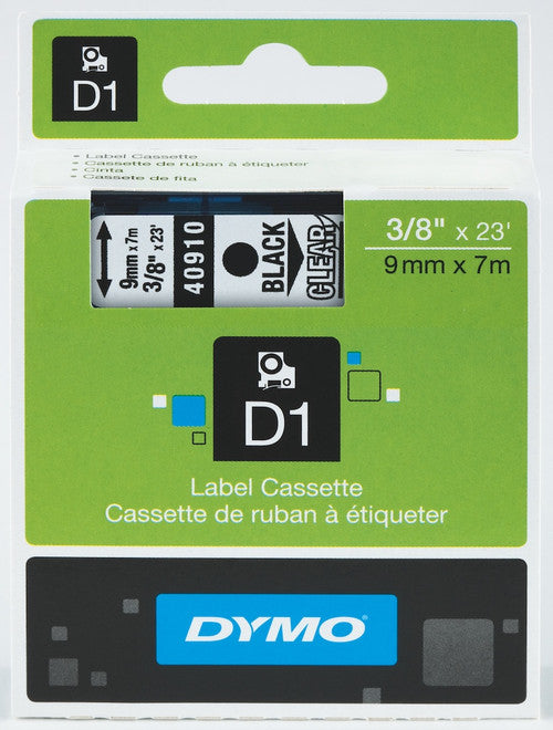 Dymo D1 Label Tape 9mm x 7m Black on Clear