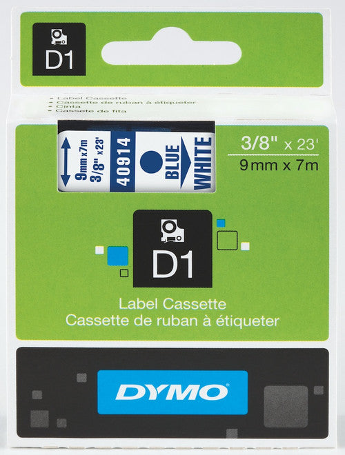 Dymo D1 Label Tape 9mm x 7m Blue on White