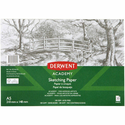 Derwent Academy Sketching Paper A5 Landscape 30 Sheets Pack of 5